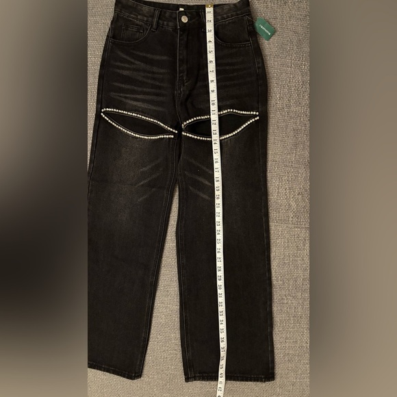Aaron & Amber Black Rhinestone Cutout Jeans Size Small brand new - Picture 6 of 14